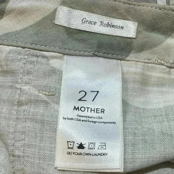 Mother The Shaker Chop Crop Fray Green Camo Stripe Linen Pants Desert Print - Picture 4 of 6